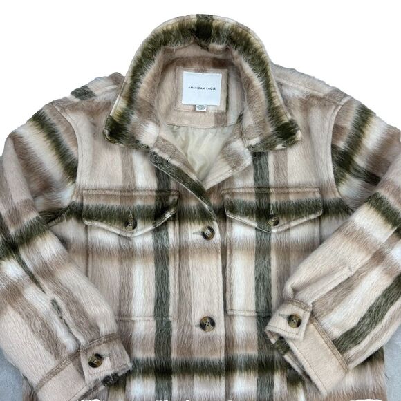 American Eagle Outfitters Jackets & Blazers - Y2k American Eagle Brushed Plaid Oversized Shacket Shaggy‎ Jacket Size Medium M